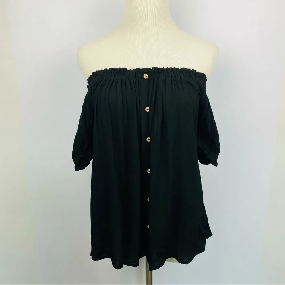 NEW ZANDER THREADS BLACK OFF THE SHOULDER BOHO TOP - Picture 5 of 12